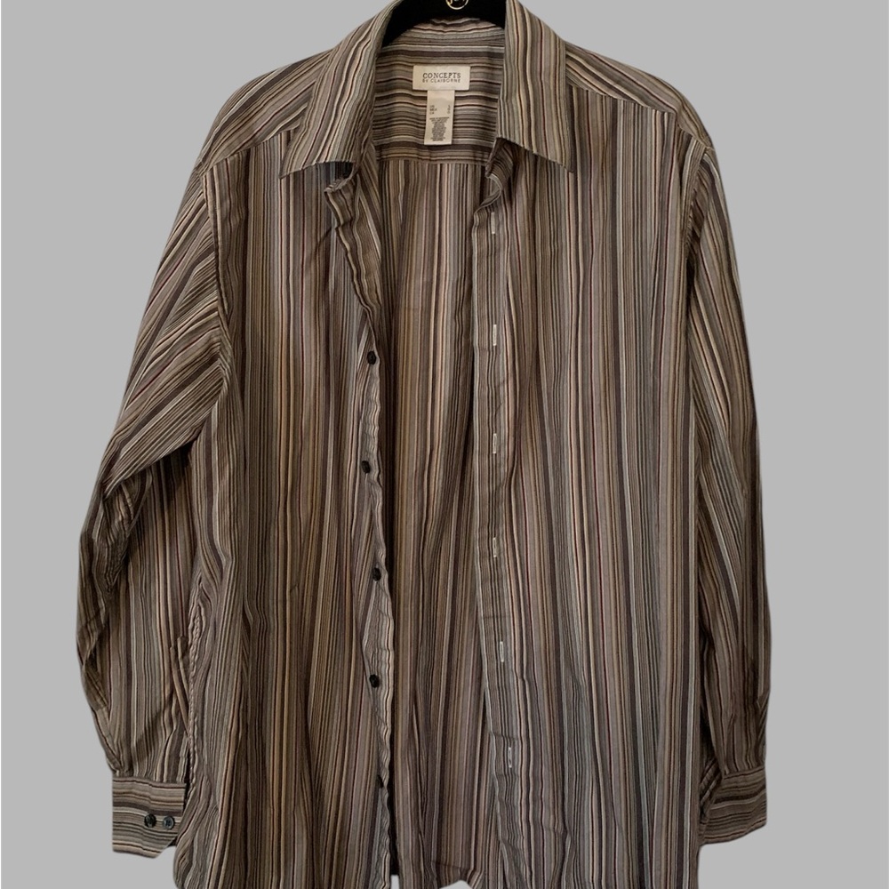 Concepts by Claiborne Brown Striped Long Sleeved Button Down Shirt Size Large